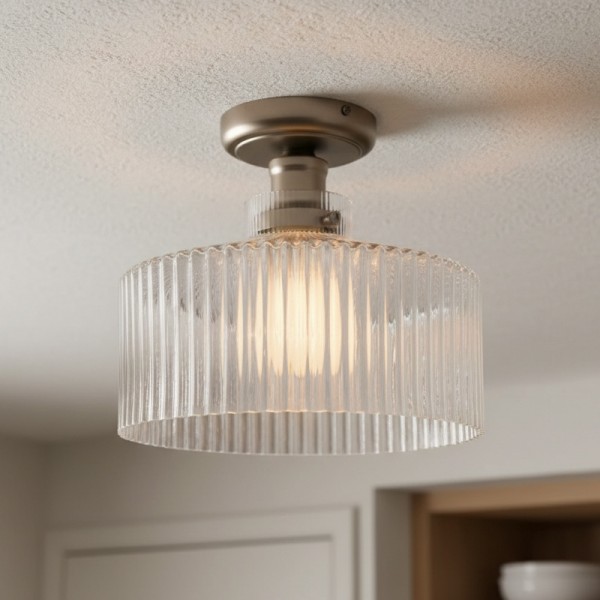 Ribora Vintage - Inspired Ribbed Glass Ceiling Lamp - Industrial Style Flush Mount for Modern Interiors K2220