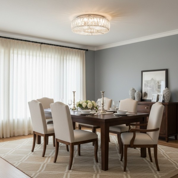 Clereon Elegant Round Flush Mount Ceiling Light - Modern Glass Design for Living Room K2253