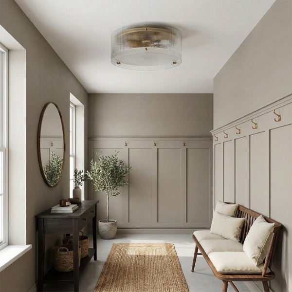 Glimmerove Fluted Glass Brass Round Ceiling Light - Rustic Chic Flush Mount for Living Rooms and Bathrooms K2259