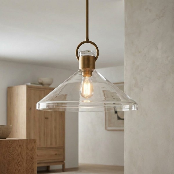 Lumicona Wide Cone Pendant Light - Clear Glass Design with Industrial Style for Kitchens K2229
