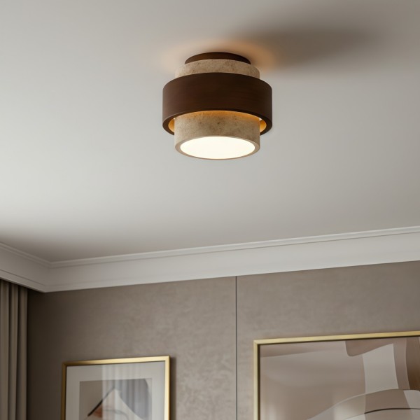 MokuStone Wabi Sabi Travertine Ceiling Lamp - Textured Stone Flush Mount Lighting for Home K2261