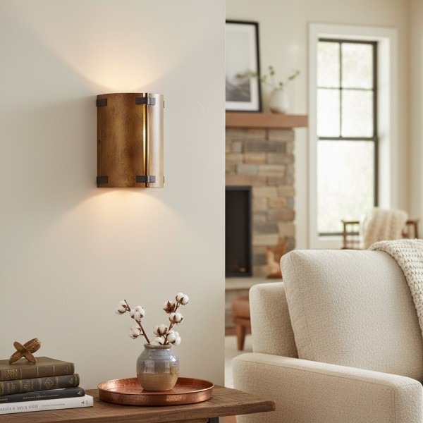 Rustivon Rustic Wall Sconce - Curved Metal Shade in Vintage Style for Bedroom K2241