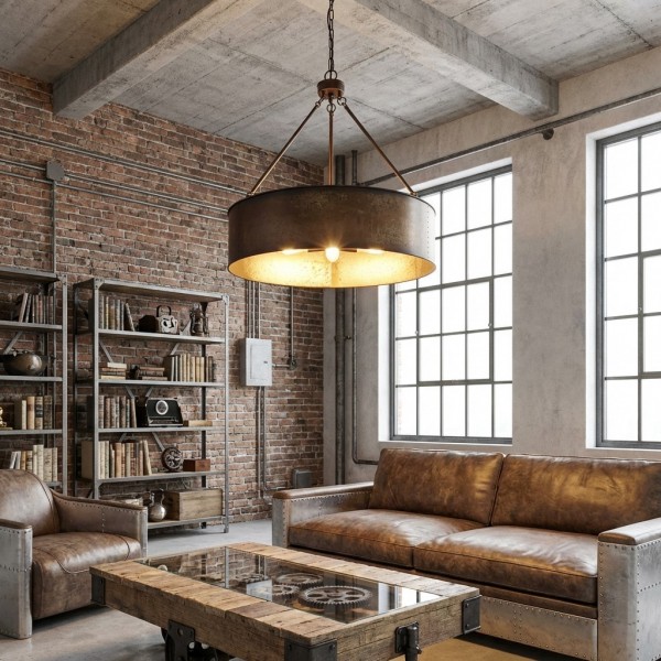 Velara Industrial Drum Shade Pendant Light - Industrial Style Hanging Fixture for Kitchen and Dining K2252