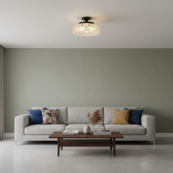 Zenarivo Vintage Floral Glass Semi Flush Mount Ceiling Light - Modern Cabin Style for Living Room K2251