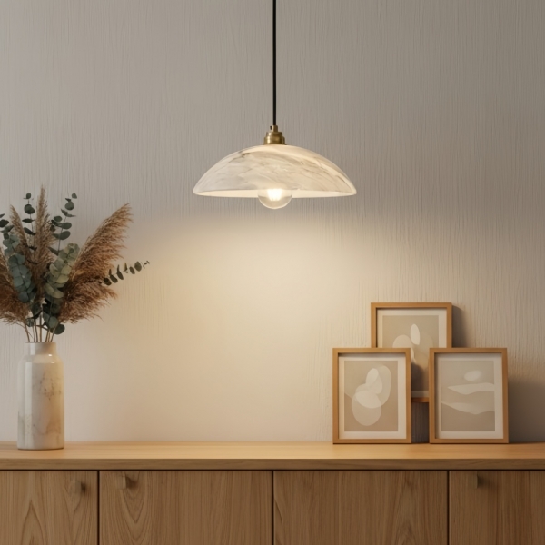 Alariv Elegant  Alabaster Dome Pendant Light - Modern Stone Lighting for Dining or Living K2330