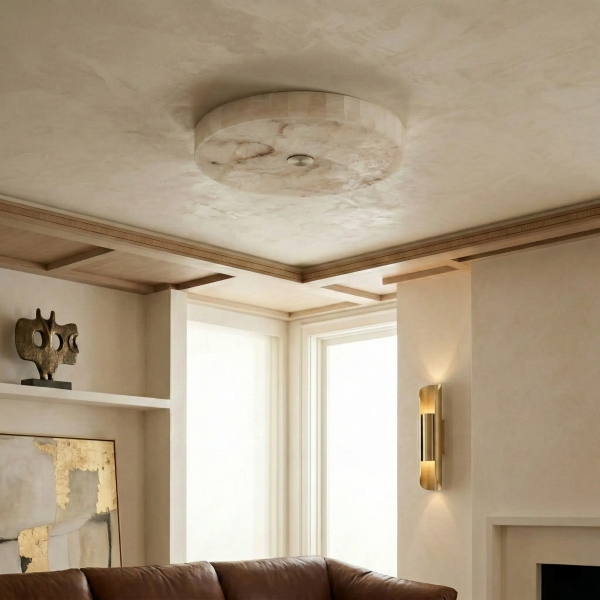 AlbaSphere Modern Round Ultra Thin Ceiling Lamp - Alabaster Contemporary Home Lighting K2319