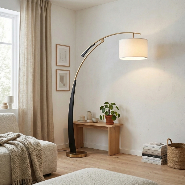 AstraLoop Modern Arc Fabric Floor Lamp - Elegant Sleek Curved Metal Design for Interiors K2309