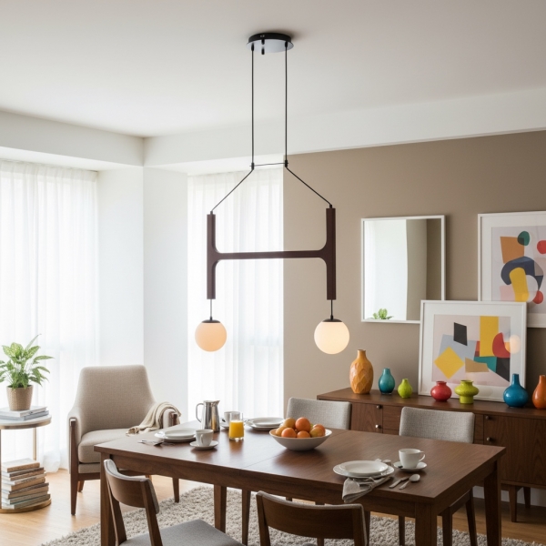 Auralith Wood Chandelier Multi Arm Fixture - Modern Natural Lighting for Living and Dining K2324