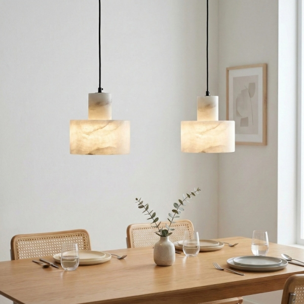 Cylorion Alabaster Pendant Lamp - Modern Minimalist Hanging Light for Dining Room K2328