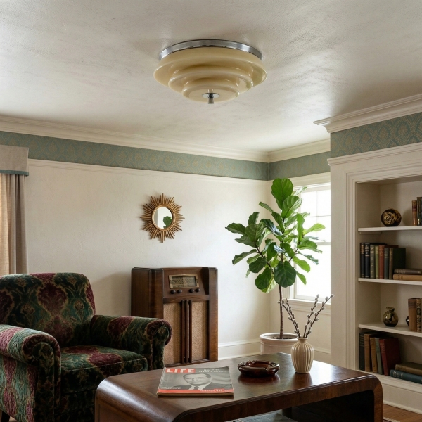 Mallew Flush Mount Ceiling Light - Layered Wave Silhouette Vintage Style Lamp for Indoor Use K2269