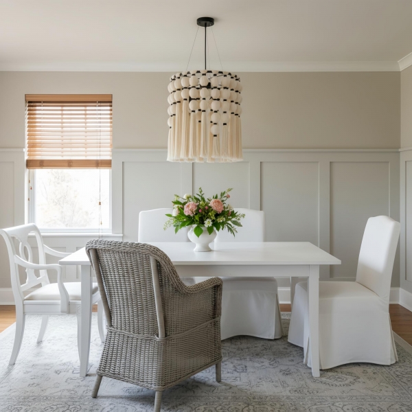 Modulune Modern Elegant Handmade Chandelier with White Cotton Fringe for Living Room K2306
