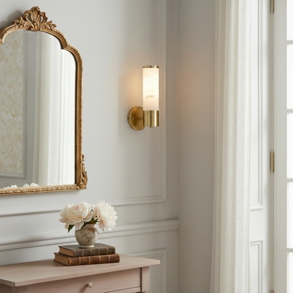 Nexorae Modern Alabaster Wall Lamp Sculptural Vertical Design For Living Room Bedroom Hallway K2303