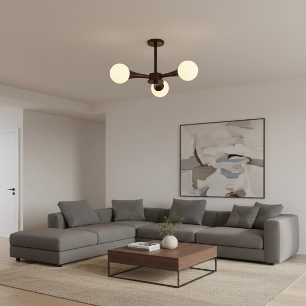 Novalune Multi-Light Glass Globe Chandelier with Wood Frame - Japanese Zen Style for Living Room K2325