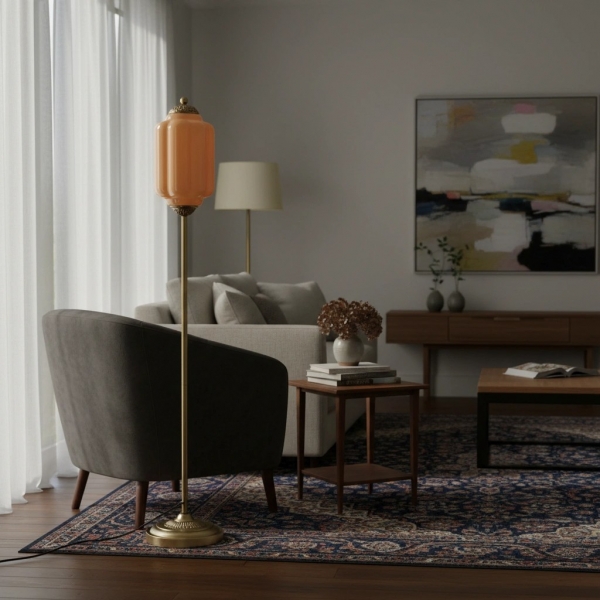 Eloise Textured Glass Pumpkin-Inspired Floor Lamp - Organic Artistry and Retro Style for Living Rooms