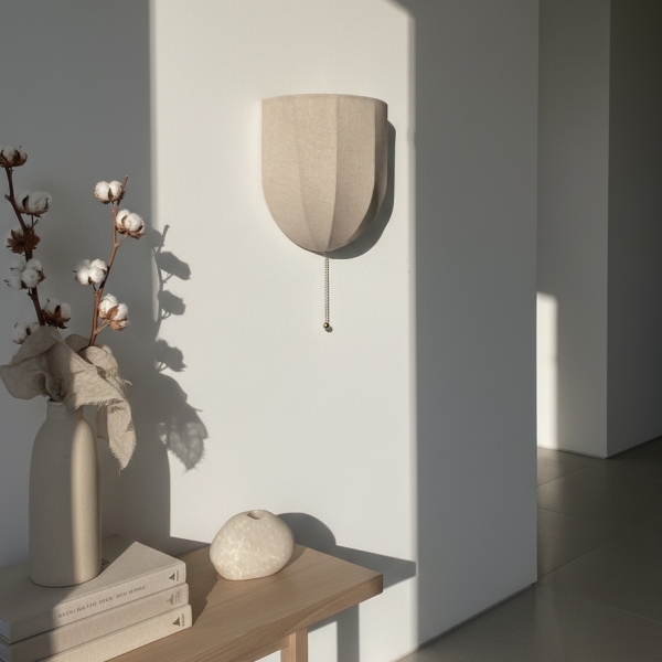 Fablune Linen Wall Lamp - Modern Fabric Textured Shade Wall Sconce for Living Room