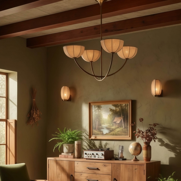 Loomis Chandelier - Elegant Linen Wrapped Shade and Brass Finish Modern Pendant for Living Room