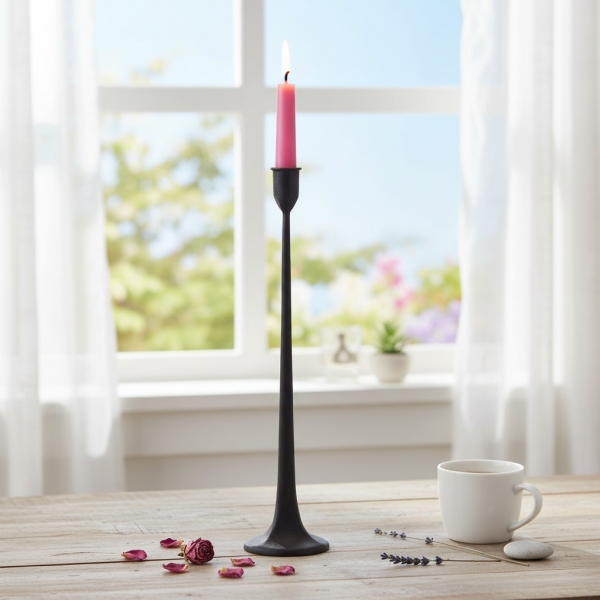 Tegna Modern Black Taper Candle Holders Set - Tall Cast Iron Design for Dining Tables