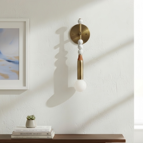 Dotmelle Contemporary Wall Lamp - Artistic Marble and Brass Wall Sconce for Bedroom or Entryway K2393