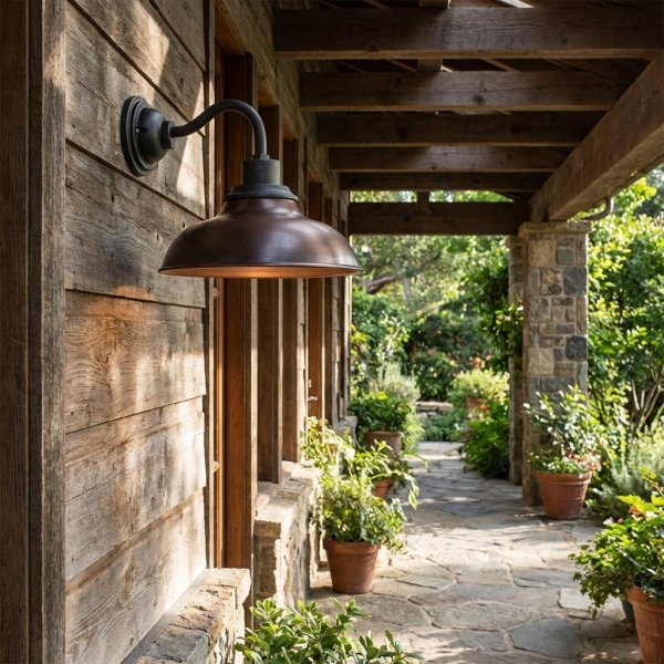 Velara Industrial Dome Wall Sconce - Vintage Gooseneck Metal Light for Porch or Patio K2387