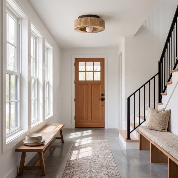 Welanery Minimal Rustic Natural Woven Ceiling Light - Sustainable Lamp for Kitchen or Hallway K2398