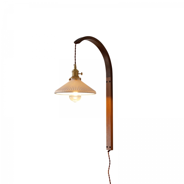 Curved Walnut Ceramic Plug-in Wall Light D498