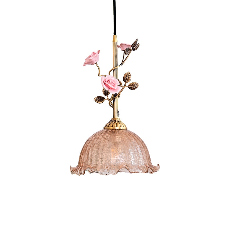 Lalique Rose Glass Pendant Lamp D674
