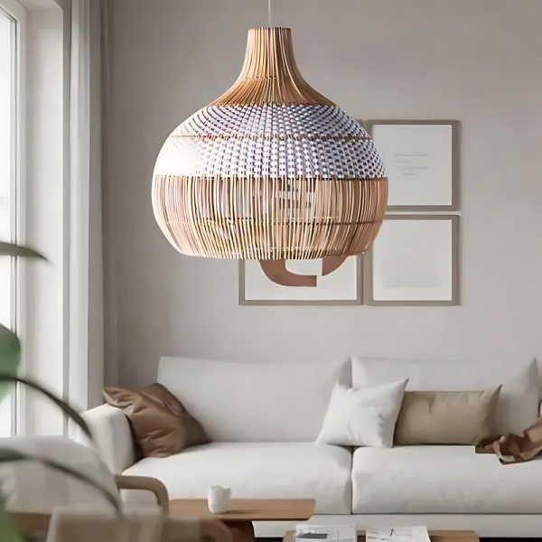Breezy White Elegance Natural Rattan Pendant Light D842