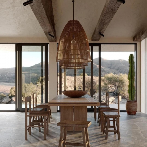Runa Boho Rattan Pendant Light D831