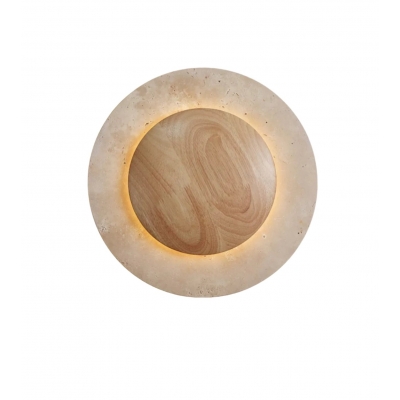 Round Travertine Wood Wall Light D880