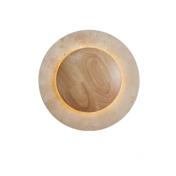 Round Travertine Wood Wall Light D880