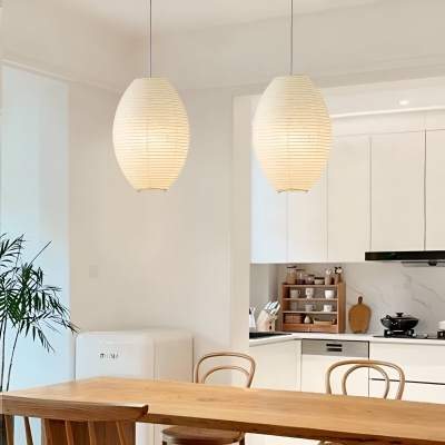 Traditional Japandi Wabi-Sabi Elliptical Paper Pendant Light D942 2