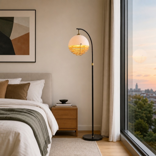 Afterglow Sunset Curved Floor Lamp - Vintage Glass Shade for Bedroom A49