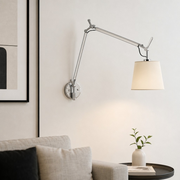 Lunavera Modern Capiz Shell or Fabric Shade Adjustable Arm Wall Lamp for Bedroom A20