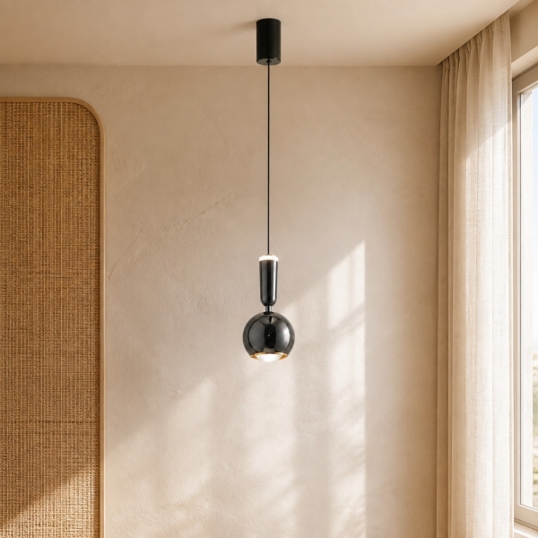 Veridia Modern Adjustable Slim Pendant Light - Metal Acrylic Hanging Lamp for Bedroom A19
