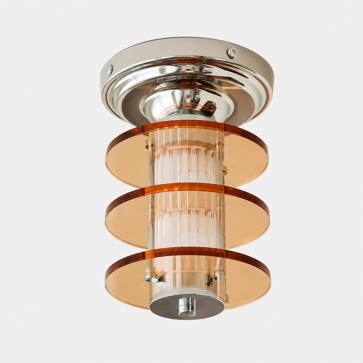 Round Amber acrylic Bauhaus ceiling lamp white background SKU image