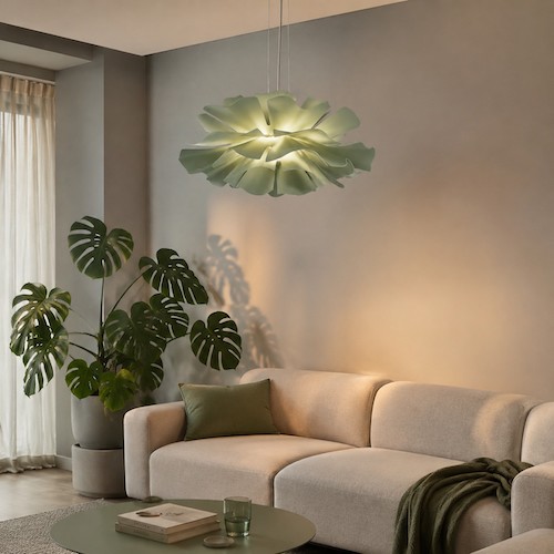 green-flower-pendant-light-cozy-living-room