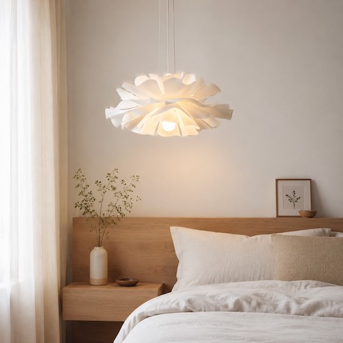 elegant-flower-pendant-white-japandi-bedroom