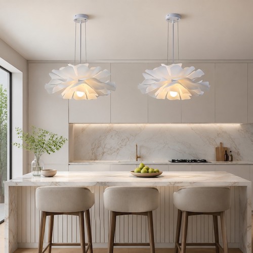 îlot de cuisine - petites suspensions florales