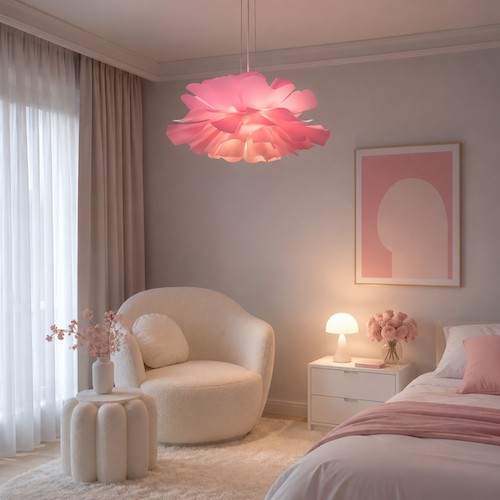 suspension lumineuse à fleurs roses - chambre romantique