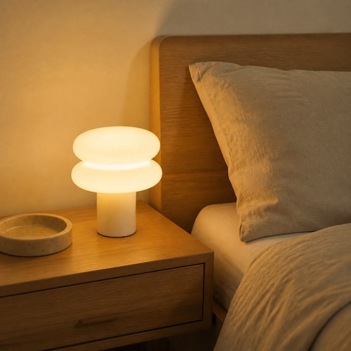 lampada da comodino dai toni caldi e neutri