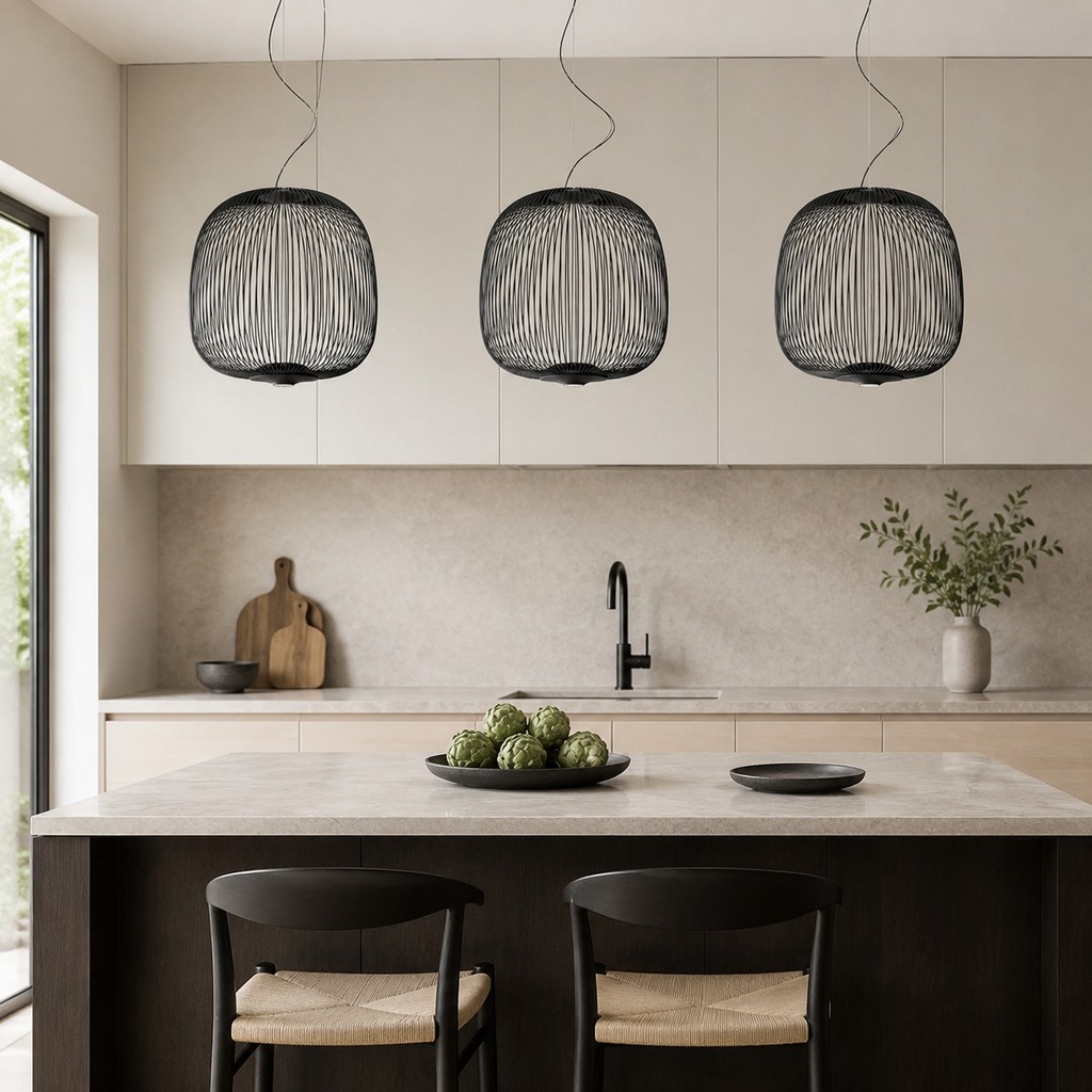 Sculptural pendant light in a modern interior
