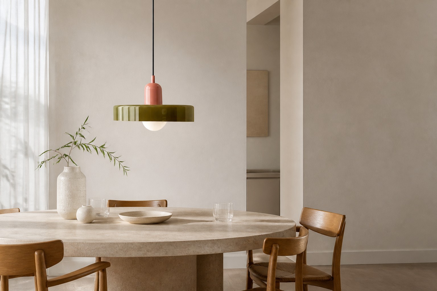 Disc Orb Pendant over a European dining table