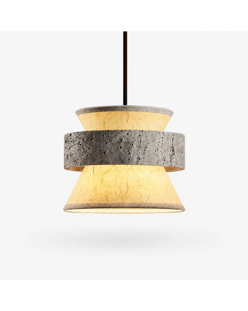 Silver stone texture rice paper pendant light