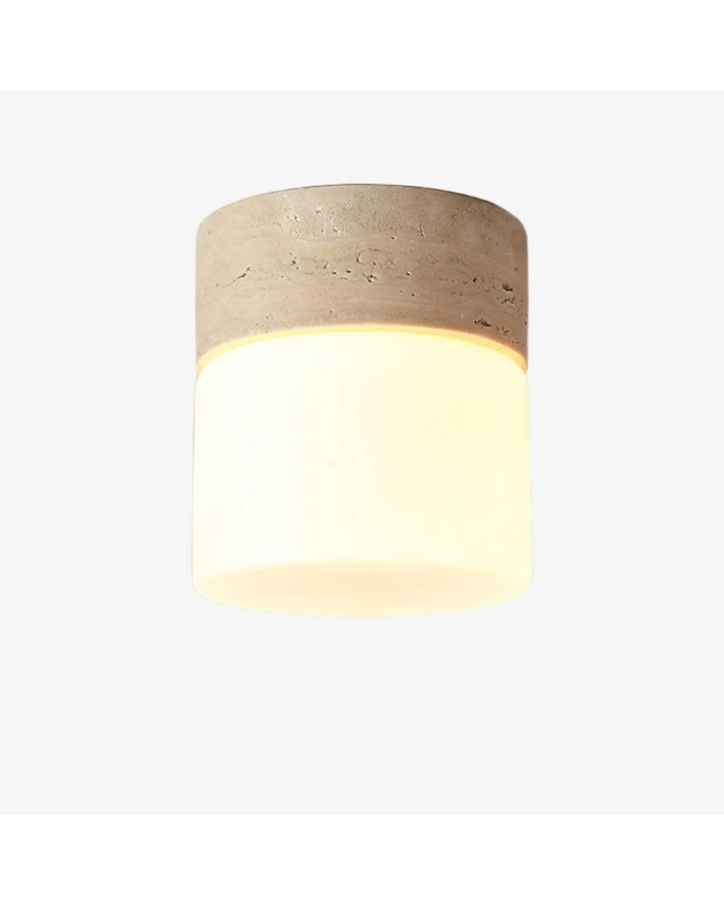 Natural travertine flush mount ceiling light in ivory