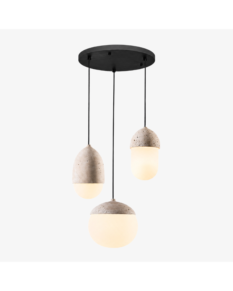 Cream Wabi-Sabi travertine and glass pendant light