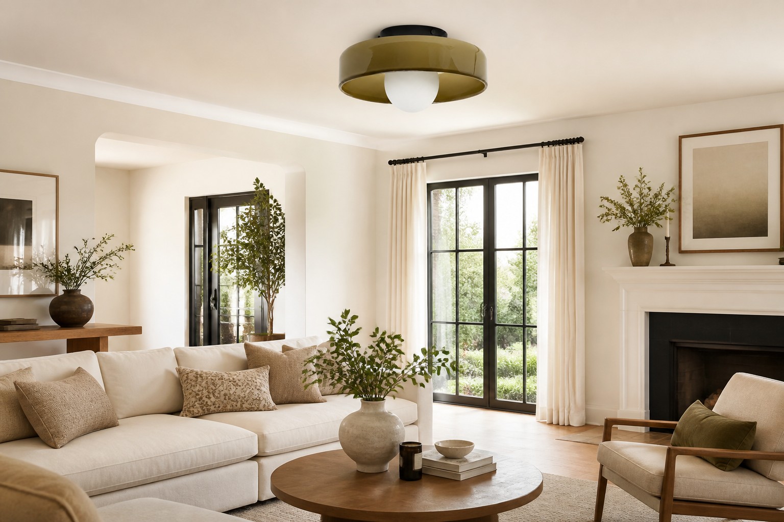Morandi Disc Orb ceiling light in a European living room