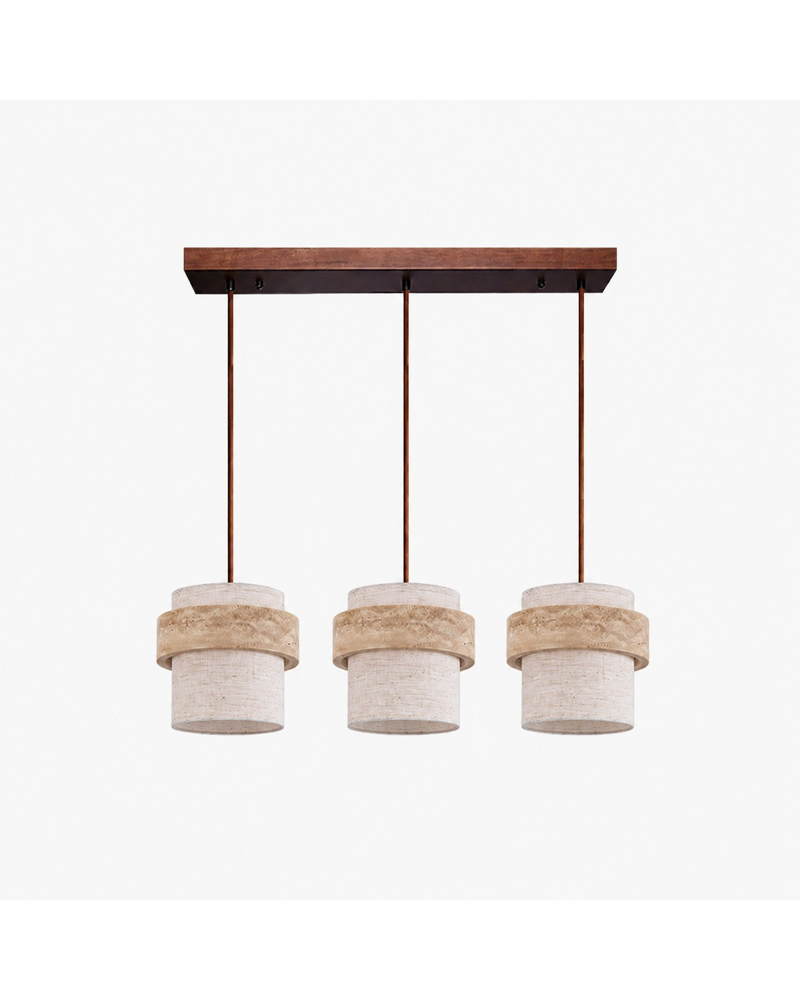 Travertine fabric pendant light with three heads