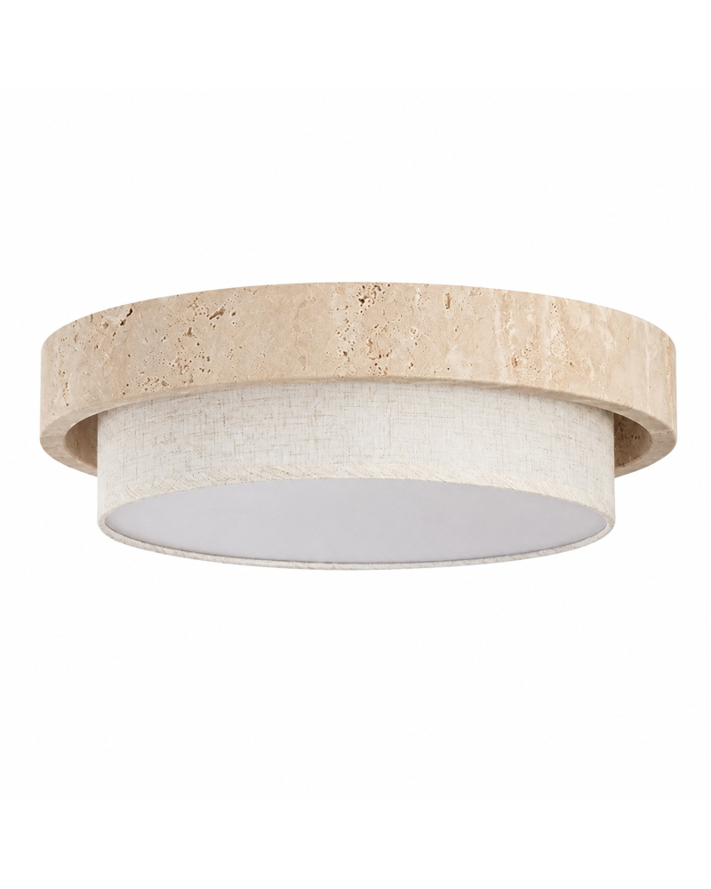 Round travertine fabric flush mount ceiling light