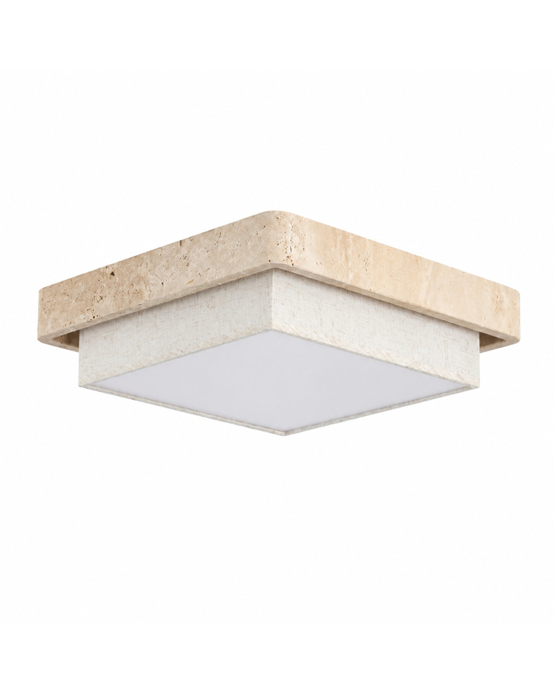 Square travertine fabric flush mount ceiling light