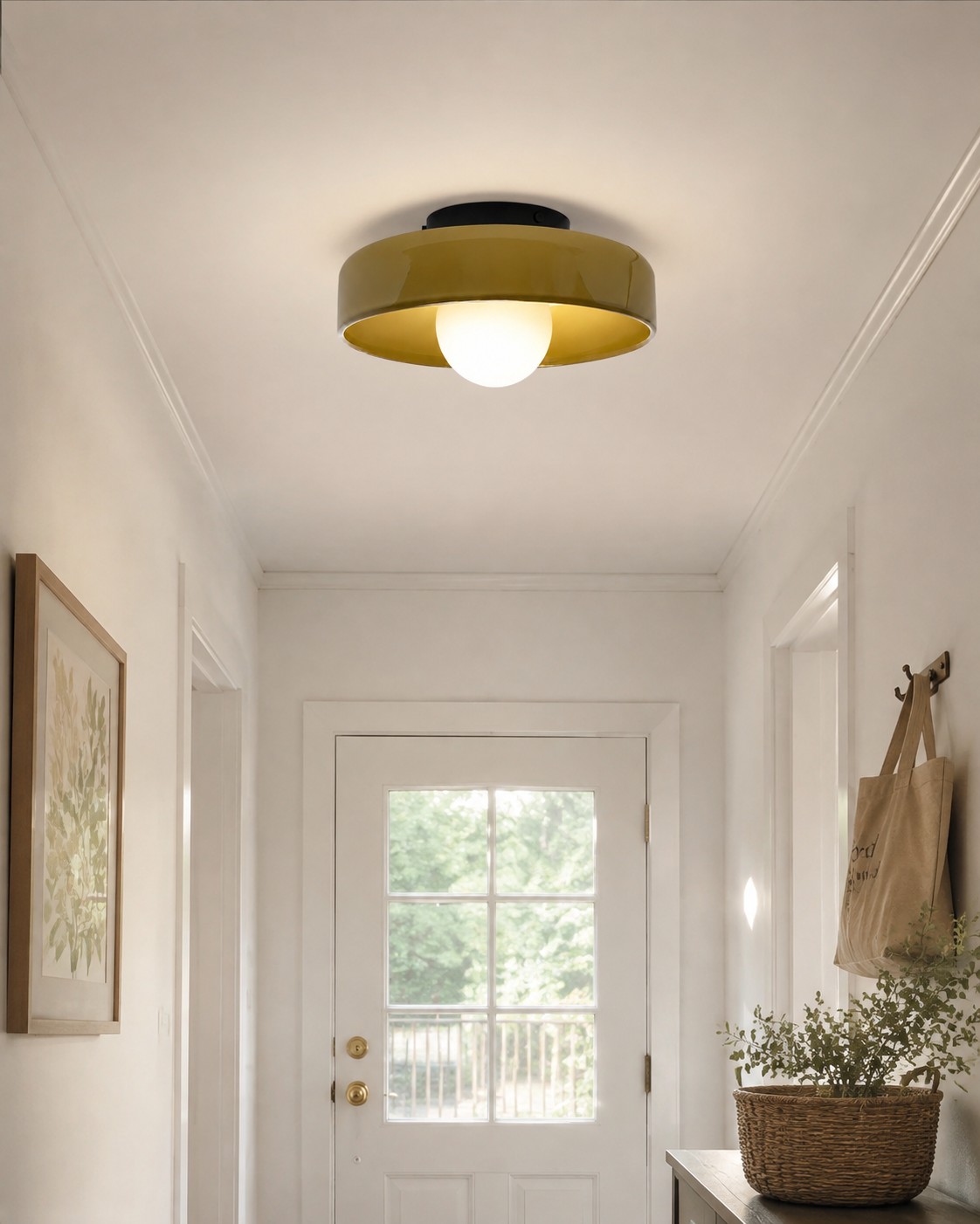 Morandi Disc Orb ceiling light in a bright hallway